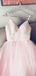 Pink Tulle A-Line V Neck Backless Long Evening Prom Dresses, Cheap Custom Prom Dresses, MR7394