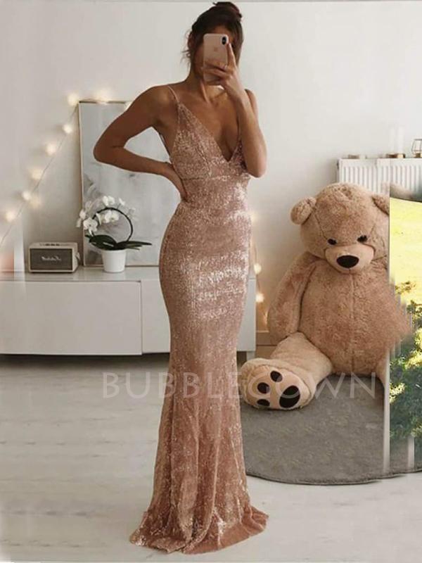 Gold Sequin Spaghetti Straps V Neck Mermaid Long Evening Prom Dresses, Cheap Custom Prom Dresses, MR7421 Gold Sequin Spaghetti Straps V Neck Mermaid Long Evening Prom Dresses, Cheap Custom Prom Dresses, MR7421