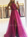 A-line Chic Halter High Split Organza Long Evening Prom Dresses, Cheap Prom Dresses, MR7444