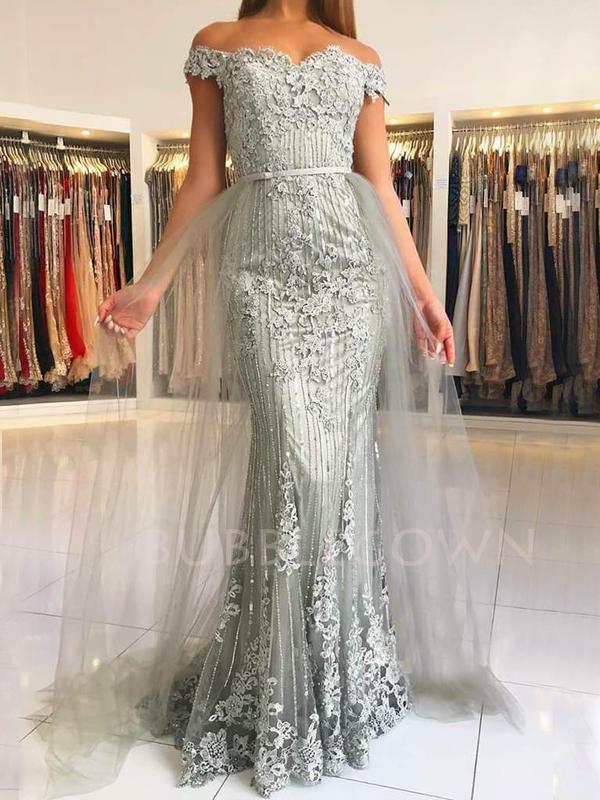 Off Shoulder Grey Lace Mermaid Beaded Long Evening Prom Dresses, MR744 MarryLover Off Shoulder Grey Lace Mermaid Beaded Long Evening Prom Dresses, MR744 MarryLover