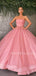Ball Gown Pink Tulle Strapless Long Evening Prom Dresses, Cheap Custom Prom Dresses, MR7549