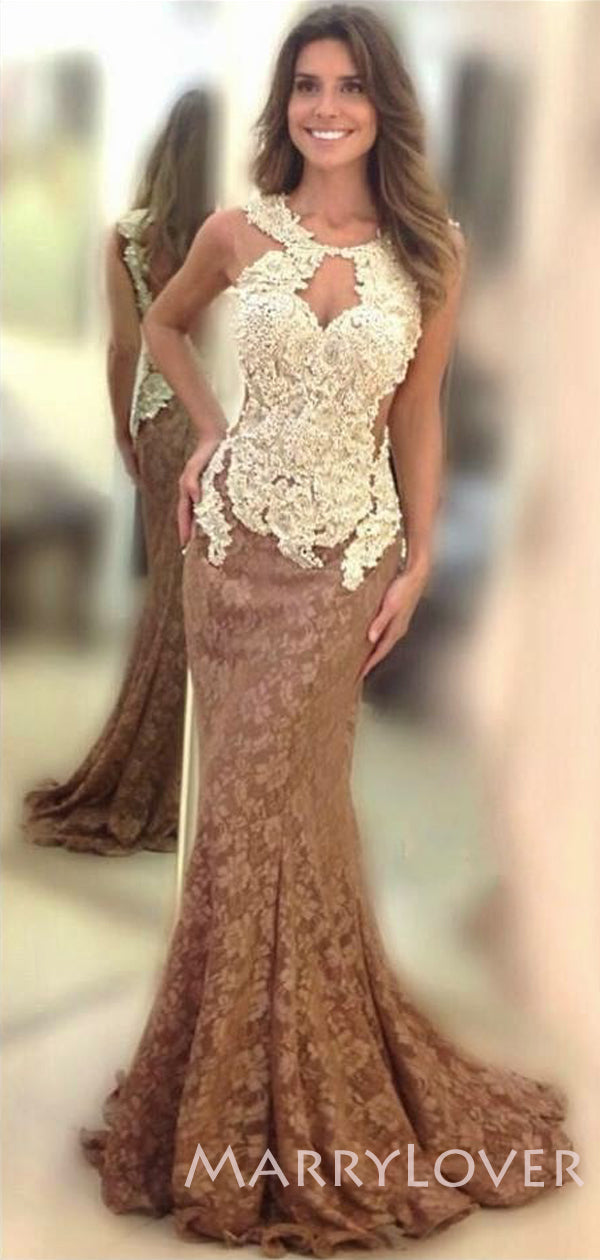 Brown Lace Halter Applique Mermaid Long Evening Prom Dresses, MR7762 MarryLover Brown Lace Halter Applique Mermaid Long Evening Prom Dresses, MR7762 MarryLover