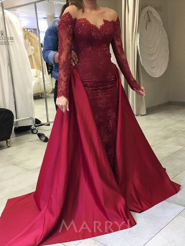 Mermaid Burgundy Lace Long Sleeves Applique bateau Long Evening Prom D MarryLover Mermaid Burgundy Lace Long Sleeves Applique bateau Long Evening Prom D MarryLover