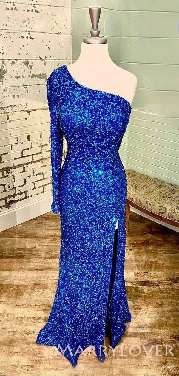 One Shoulder Long Sleeves Tiffany Blue Sequin Long Mermaid Evening Pro MarryLover One Shoulder Long Sleeves Tiffany Blue Sequin Long Mermaid Evening Pro MarryLover
