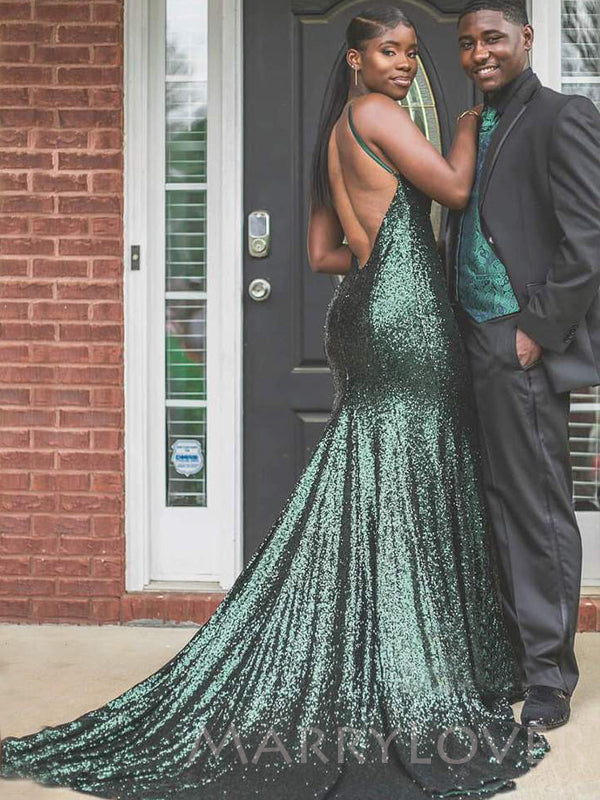 Green Sequin Mermaid V-neck Long Evening Prom Dresses, Cheap Custom Pr MarryLover Green Sequin Mermaid V-neck Long Evening Prom Dresses, Cheap Custom Pr MarryLover