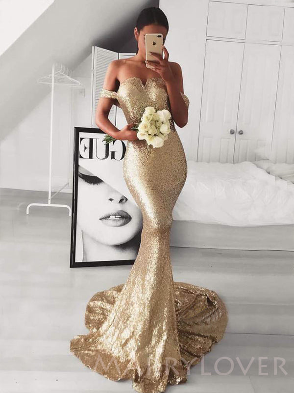 Off Shoulder Gold Sequin Mermaid sweetheart Long Evening Prom Dresses, MarryLover Off Shoulder Gold Sequin Mermaid sweetheart Long Evening Prom Dresses, MarryLover