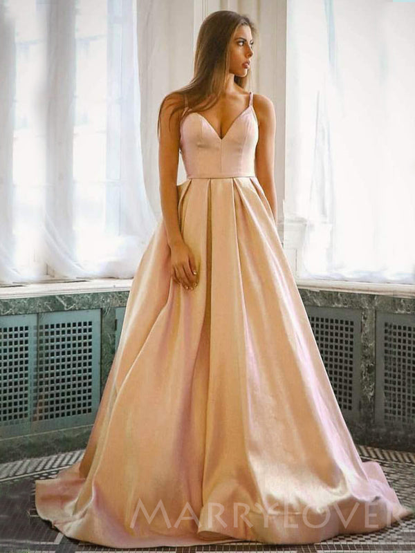 Champagne A-Line Sparkle Spaghetti Straps V Neck Long Evening Prom Dre MarryLover Champagne A-Line Sparkle Spaghetti Straps V Neck Long Evening Prom Dre MarryLover