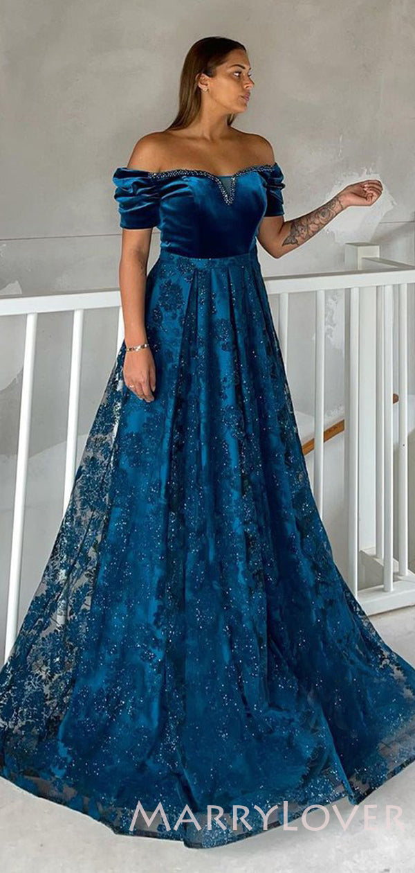 A-line Off Shoulder Dark Green Lace Long Evening Prom Dresses, Cheap C MarryLover A-line Off Shoulder Dark Green Lace Long Evening Prom Dresses, Cheap C MarryLover
