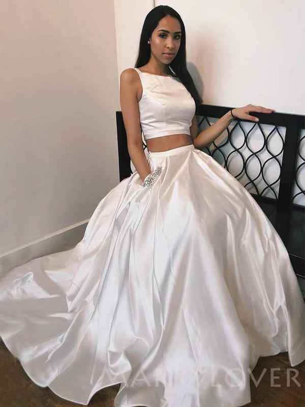 Two Pieces A-line White Satin Long Evening Prom Dresses, Wedding Dress MarryLover Two Pieces A-line White Satin Long Evening Prom Dresses, Wedding Dress MarryLover