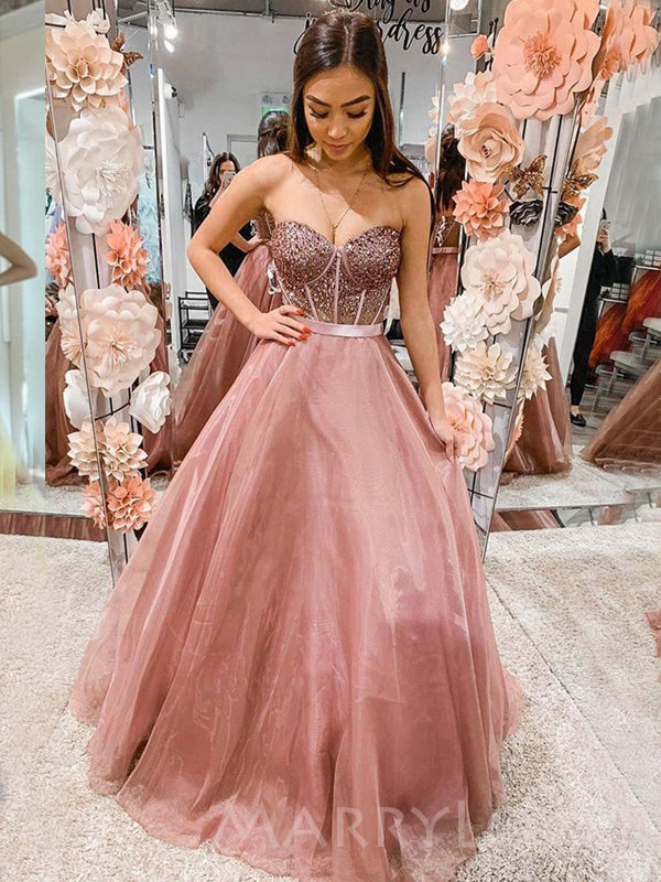 A-line Coral Strapless Beaded Long Evening Prom Dresses, Cheap Prom Dress, MR7895 A-line Coral Strapless Beaded Long Evening Prom Dresses, Cheap Prom Dress, MR7895