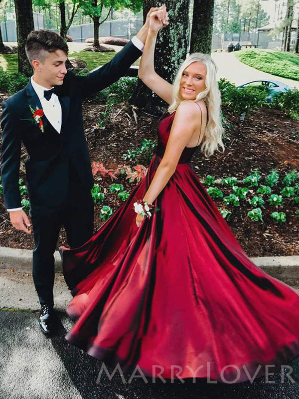 A-line Burgundy Satin Spaghetti Straps Long Evening Prom Dresses, Cheap Custom Prom Dresses, MR7906 A-line Burgundy Satin Spaghetti Straps Long Evening Prom Dresses, Cheap Custom Prom Dresses, MR7906