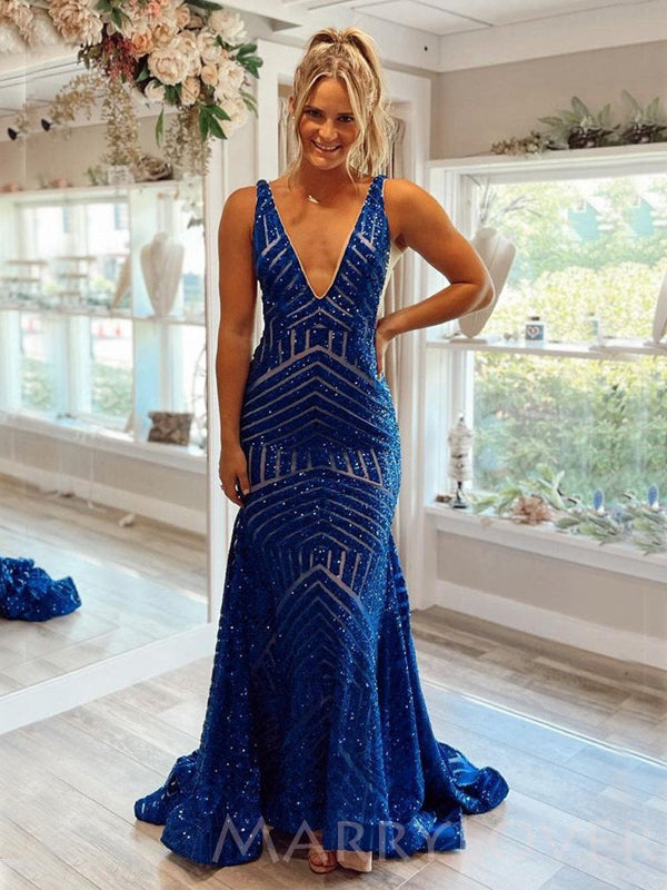 royal blue dress v neck Simple A Line Deep V Neck Royal Blue Long Prom Dress with Split PSK466 US12 / Custom Color