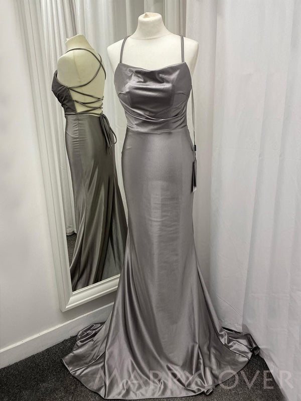 Mermaid Grey Satin Spaghetti Straps Long Backless Evening Prom Dresses MarryLover Mermaid Grey Satin Spaghetti Straps Long Backless Evening Prom Dresses MarryLover
