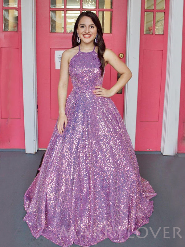 A-line Purple Sequin Sparkly Long Halter Evening Prom Dresses, MR8004 MarryLover A-line Purple Sequin Sparkly Long Halter Evening Prom Dresses, MR8004 MarryLover