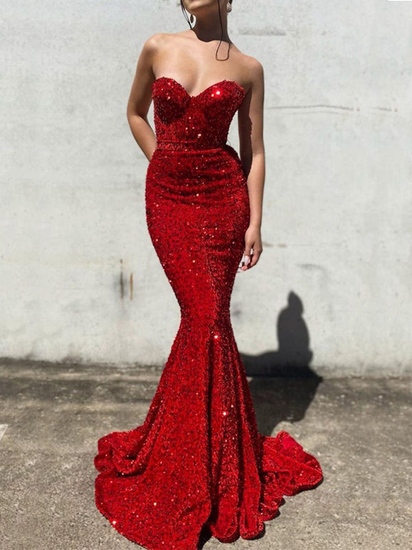 Pink/Gold Sequin Mermaid Strapless Long Sweetheart Evening Prom Dresse MarryLover Pink/Gold Sequin Mermaid Strapless Long Sweetheart Evening Prom Dresse MarryLover