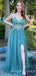 See Through Tulle Beaded Spaghetti Straps Long Evening Prom Dresses, MR8011