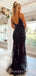 Black Tulle Mermaid Beaded Spaghetti Straps Long Evening Prom Dresses, MR8019