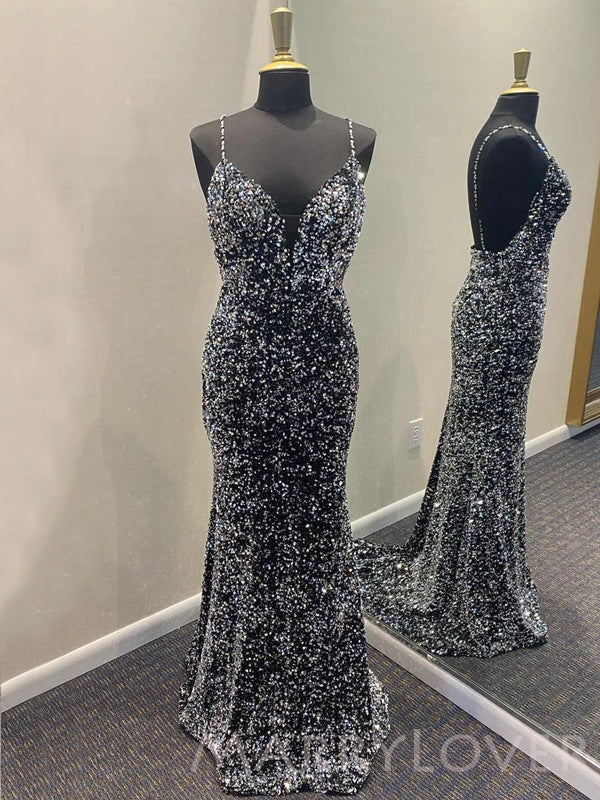 Black Sequin Sparkly Mermaid Spaghetti Straps Long Evening Prom Dresse MarryLover Black Sequin Sparkly Mermaid Spaghetti Straps Long Evening Prom Dresse MarryLover