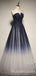 Navy Blue Tulle A-line Strapless Long Evening Prom Dresses, Cheap Custom Prom Dress, MR8039