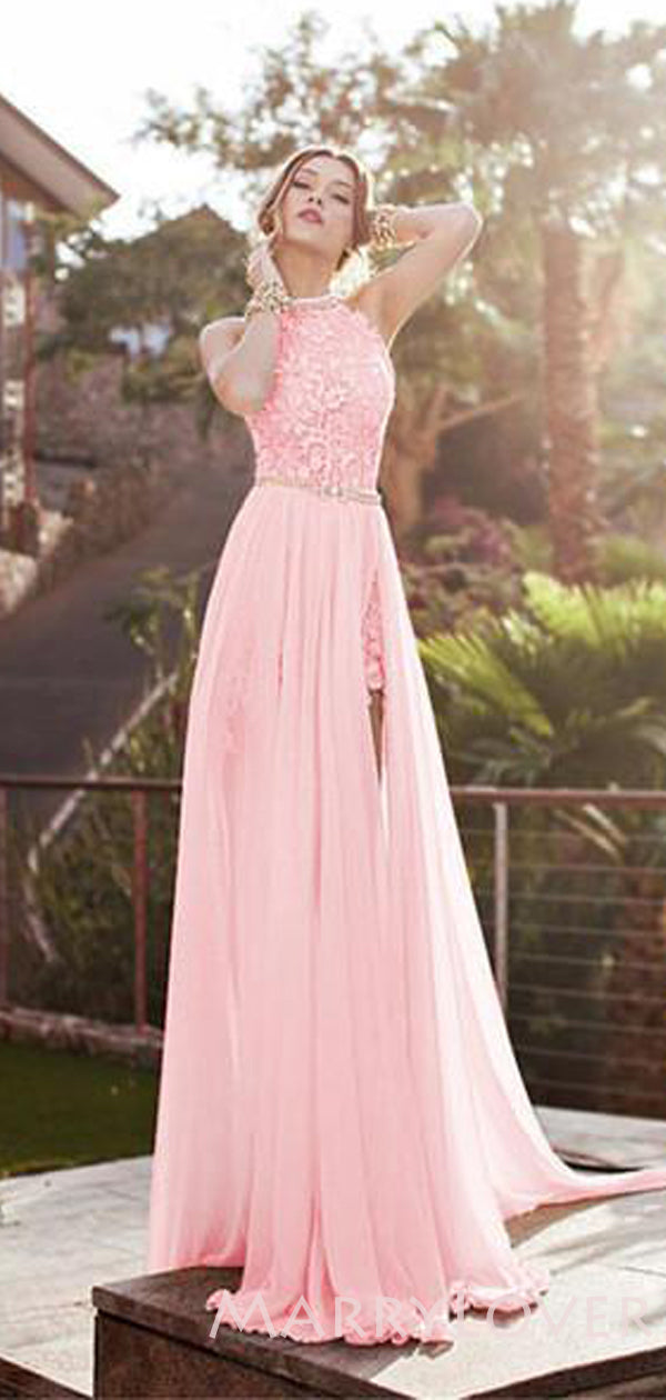 A-line White Chiffon Halter High Slit Long Prom Dresses, wedding Dress MarryLover A-line White Chiffon Halter High Slit Long Prom Dresses, wedding Dress MarryLover
