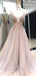 A-line See Through Tulle Beaded Long Spaghetti Straps Evening Prom Dresses, MR8058