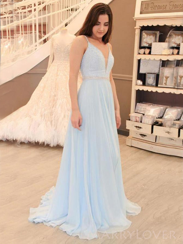 A-line Sky Blue Chiffon Beaded Long Evening Prom Dresses, MR8107 MarryLover A-line Sky Blue Chiffon Beaded Long Evening Prom Dresses, MR8107 MarryLover