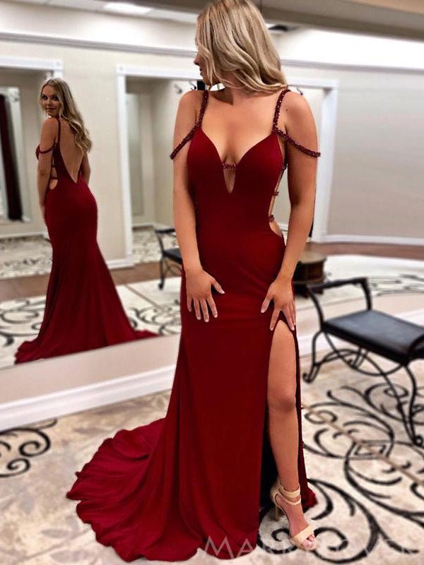 Sexy Backless Burgundy Satin Long Mermaid Evening Prom Dresses, MR8142 MarryLover Sexy Backless Burgundy Satin Long Mermaid Evening Prom Dresses, MR8142 MarryLover