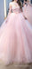 Long Sleeves Pink Tulle Appliques High Neck Long A-line Evening Prom Dresses, Pink Wedding Dresses, MR8157