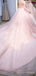 Long Sleeves Pink Tulle Appliques High Neck Long A-line Evening Prom Dresses, Pink Wedding Dresses, MR8157