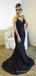 Spaghetti Straps Mermaid Black Tulle Appliques Long Evening Prom Dresses, Custom Prom Dress, MR8220