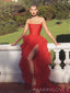 Red Strapless Long Evening Prom Dresses,  Custom Formal Side Slit Prom Dress, MR8308