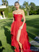 Red Strapless Long Evening Prom Dresses,  Custom Formal Side Slit Prom Dress, MR8308