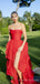 Red Strapless Long Evening Prom Dresses,  Custom Formal Side Slit Prom Dress, MR8308