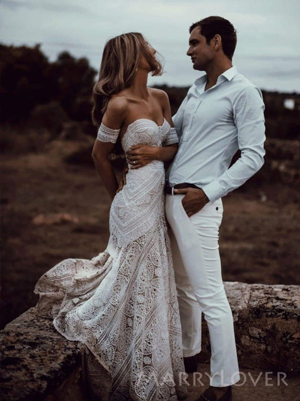 Off Shoulder Lace Long Wedding Dresses, Custom Sweet heart Wedding Dress, MR8510