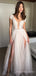 A-line Tulle Appliques Long Evening Prom Dresses, Custom High Slit Prom Dress, MR8522