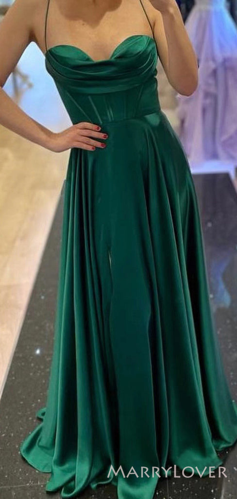 Sweet Heart Mermaid Spaghetti Straps Long Evening Prom Dresses, Custom Satin Prom Dress, MR8585