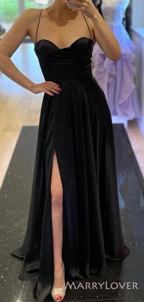 Sweet Heart Mermaid Spaghetti Straps Long Evening Prom Dresses, Custom Satin Prom Dress, MR8585