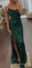 Spaghetti Straps Dark Green Sequins Mermaid Long Evening Prom Dresses, Custom Side Slit Prom Dress, MR8588