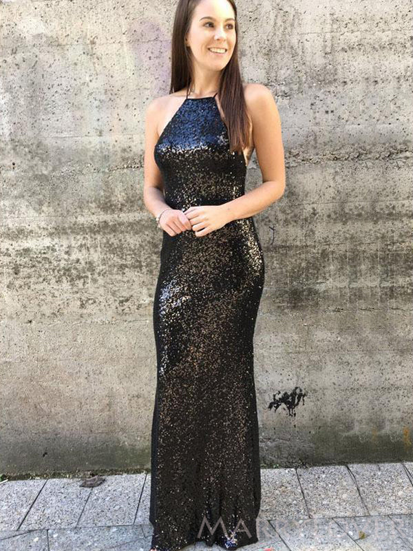 Simple Black Sequins Halter Mermaid Long Evening Prom Dresses, Custom MarryLover Simple Black Sequins Halter Mermaid Long Evening Prom Dresses, Custom MarryLover