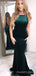 Simple Dark Green Velvet Mermaid Long Evening Prom Dresses, Custom Backless Prom Dress, MR8601