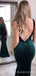 Simple Dark Green Velvet Mermaid Long Evening Prom Dresses, Custom Backless Prom Dress, MR8601