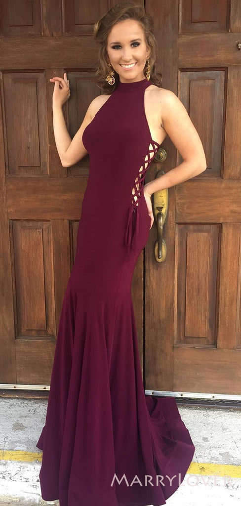 Mermaid Halter Mulberry Long Evening Prom Dresses, Custom Prom Dress, MR8605