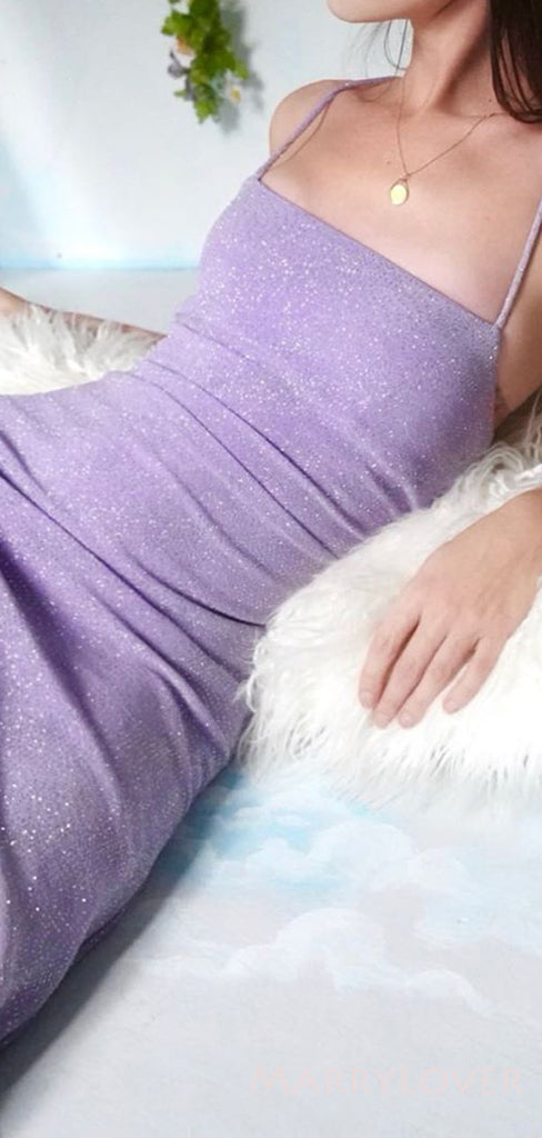 Simple Spaghetti Straps Lavender Sparkly Mermaid Long Evening Prom Dresses, Custom Prom Dress, MR8607