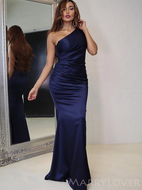 One Shoulder Mermaid Navy Blue Satin Long Evening Prom Dresses, Custom MarryLover One Shoulder Mermaid Navy Blue Satin Long Evening Prom Dresses, Custom MarryLover