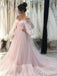 Off Shoulder Pink Tulle A-line Long Evening Prom Dresses, Custom Prom Dress, MR8623