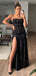 Simple Mermaid Black Satin Spaghetti Straps Long Evening Prom Dresses, Custom Prom Dress, MR8644
