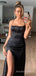 Simple Mermaid Black Satin Spaghetti Straps Long Evening Prom Dresses, Custom Prom Dress, MR8644