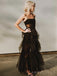 A-line Black Tulle Spaghetti Straps Long Evening Prom Dresses, Custom Prom Dress, MR8652