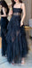 A-line Black Tulle Spaghetti Straps Long Evening Prom Dresses, Custom Prom Dress, MR8652
