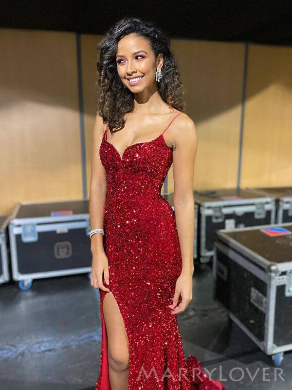 Red Sequins Spaghetti Straps Mermaid Long Evening Prom Dresses, Custom MarryLover Red Sequins Spaghetti Straps Mermaid Long Evening Prom Dresses, Custom MarryLover